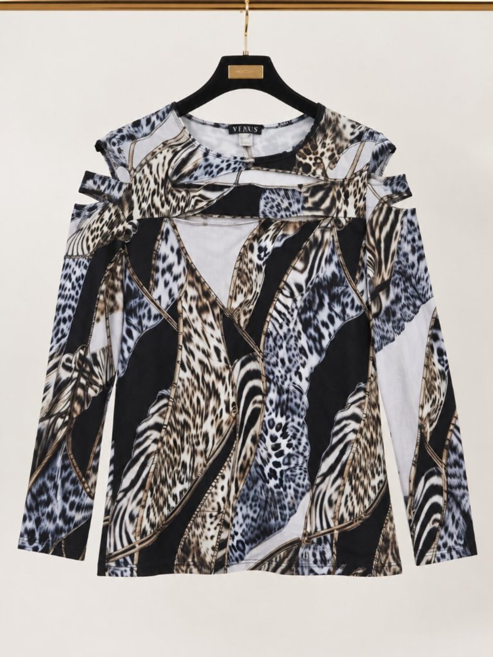 VENUS Women’s Animal Print Cutout Long Sleeve Top – Size XL